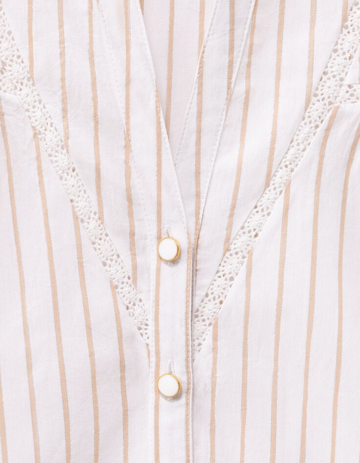 CAYCE - Blouse blanche motif rayures beige -3 CAYCE - Blouse blanche motif rayures beige -3