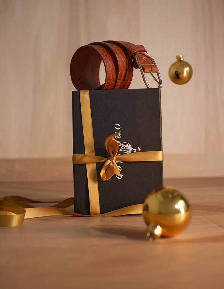 ACCESS - Ceinture camel cuir emboss&eacute; croco-2