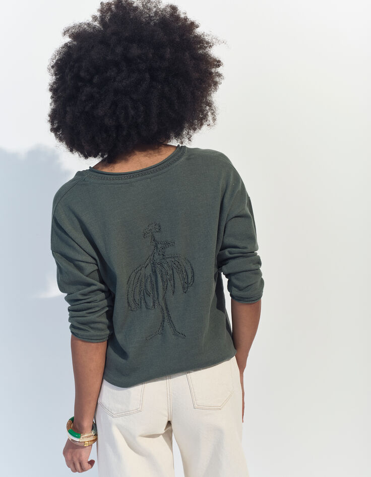 TZAR - Pull vert coton bio tricot Intarsia danseuse au dos-2