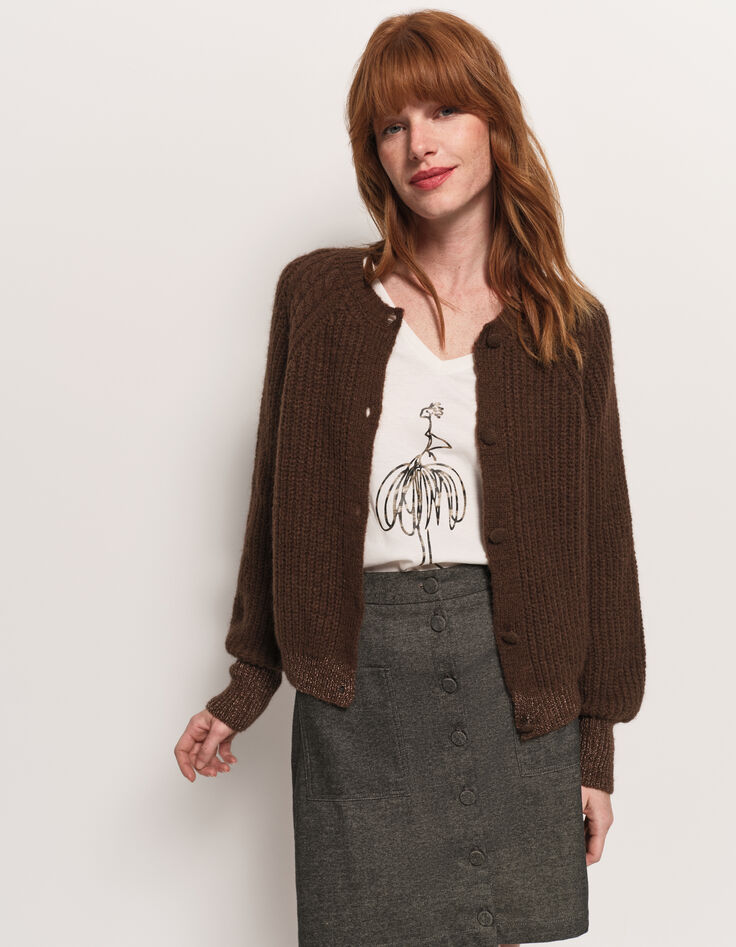TAHAT - Cardigan marron tricot boutons recouverts-5