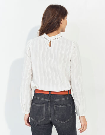 CRONOS - Blouse écrue jacquard motif rayures fantaisie -3