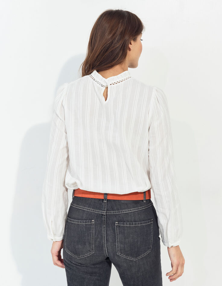 CRONOS - Blouse écrue jacquard motif rayures fantaisie -3