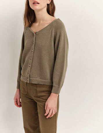 TASTE - Cardigan vétiver tricot lurex col bateau-3