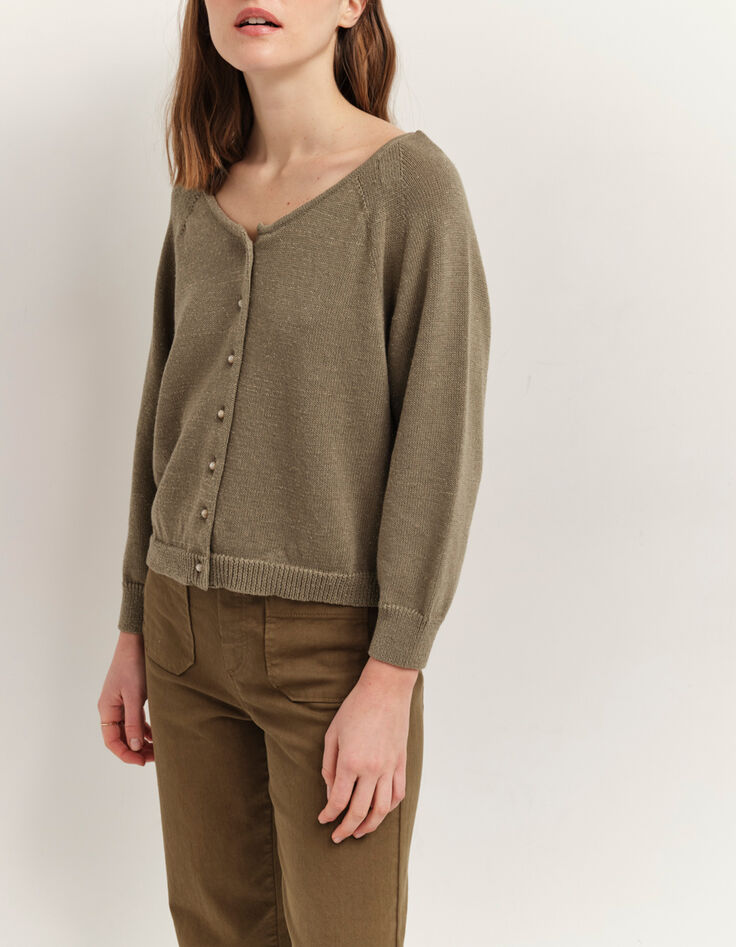 TASTE - Cardigan vétiver tricot lurex col bateau-3