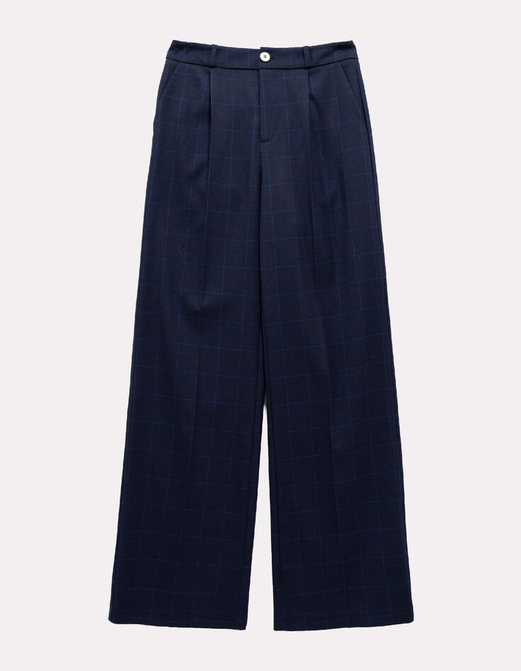PIXI - Pantalon de tailleur marine motif carreaux-1