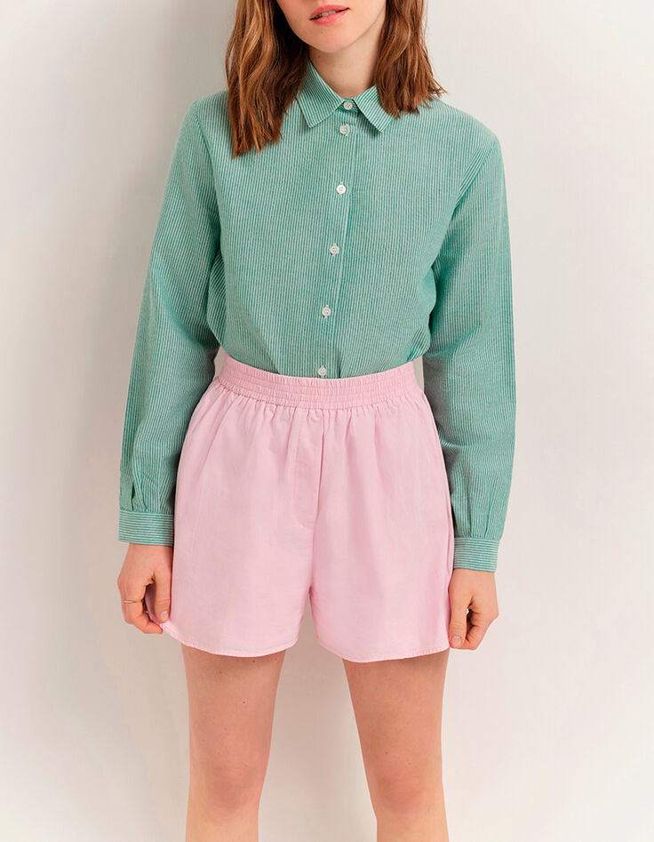 CHAYA - Chemise green grass &agrave; motif fines rayures-1