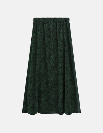 JOSEFA - Jupe longue noire à imprimé pointilliste vert-5