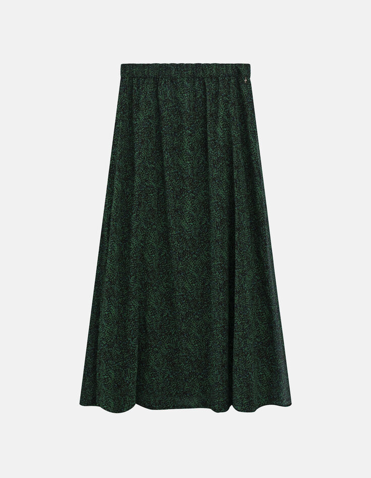 JOSEFA - Jupe longue noire à imprimé pointilliste vert-5