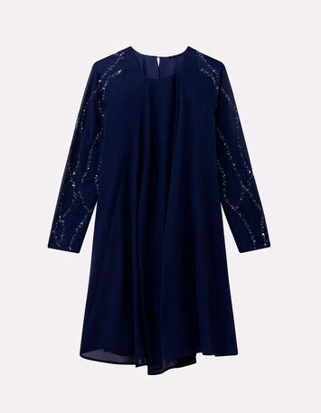 RAFFY - Robe marine manches sequins brodés-1