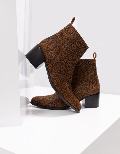 O.JOLY - Boots marron cuir velours effet léopard - One Step