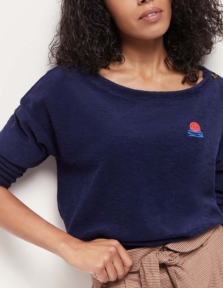 MALOU - T-shirt bleu en éponge de coton bio-1