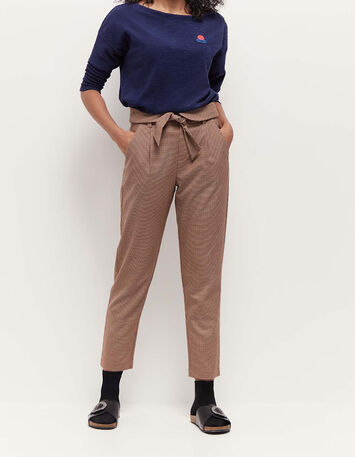 PEARL - Pantalon néo-carotte ceinturé motif pied-de-poule-1