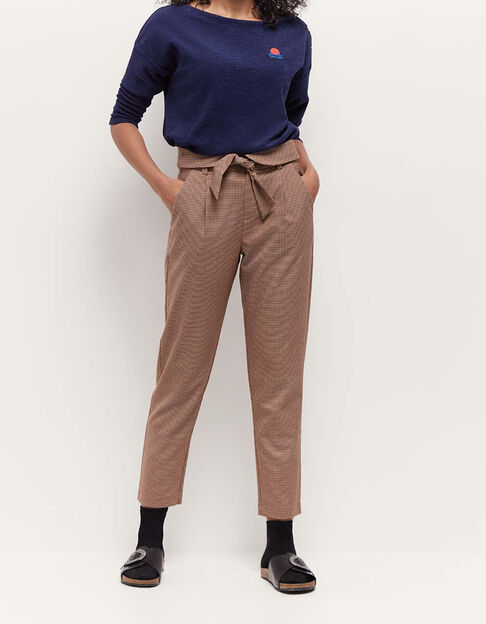 PEARL - Pantalon néo-carotte ceinturé motif pied-de-poule - One Step