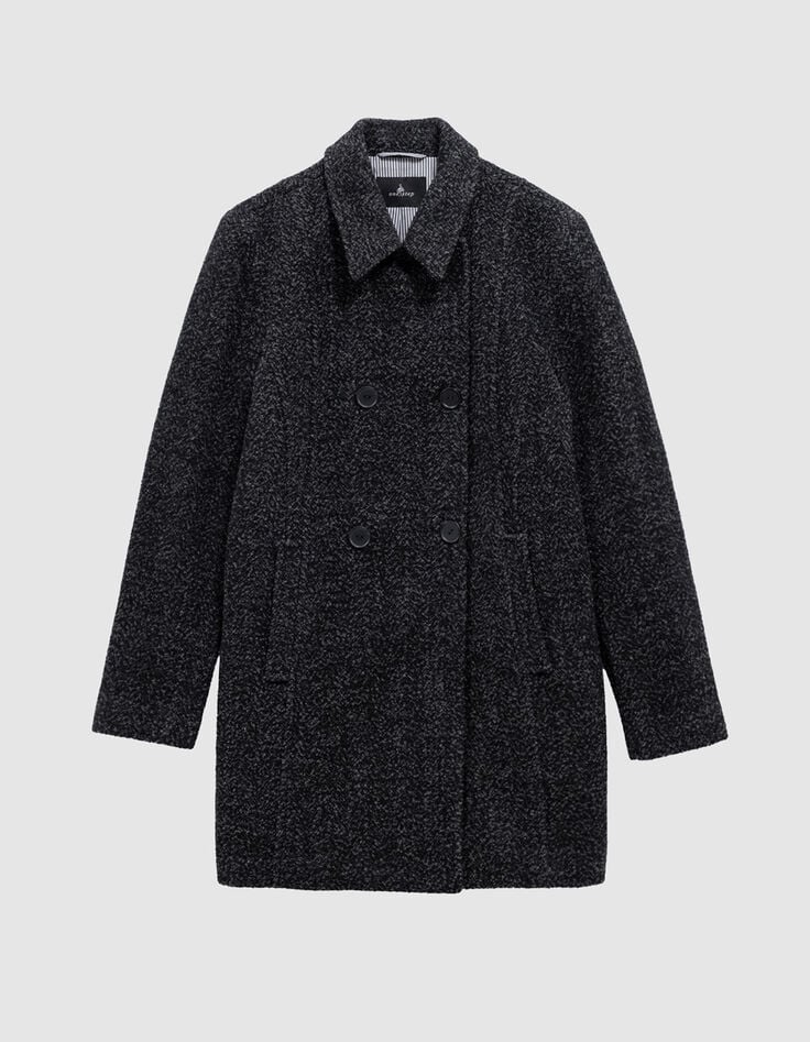 DREDA - Manteau gris drap de laine fantaisie-1 DREDA - Manteau gris drap de laine fantaisie-1