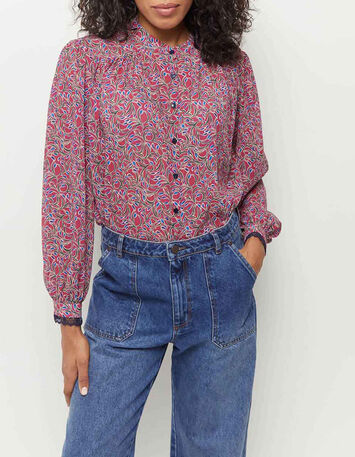 CALY - Chemise fuchsia imprimé feuillage recyclé-2