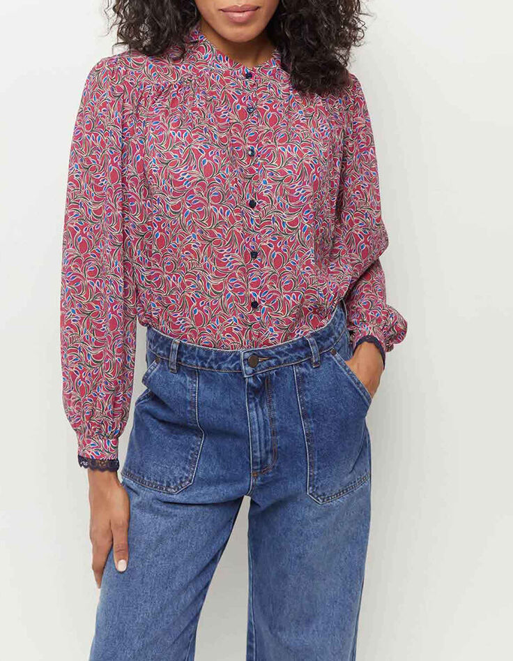 CALY - Chemise fuchsia imprimé feuillage recyclé-2