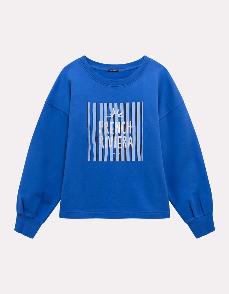 MIDI - Sweat bleu message m&eacute;tallis&eacute; sur rayures-1