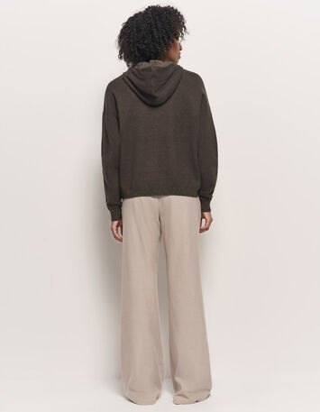 TIMON - Pull kaki à capuche tricot bordé lurex-3