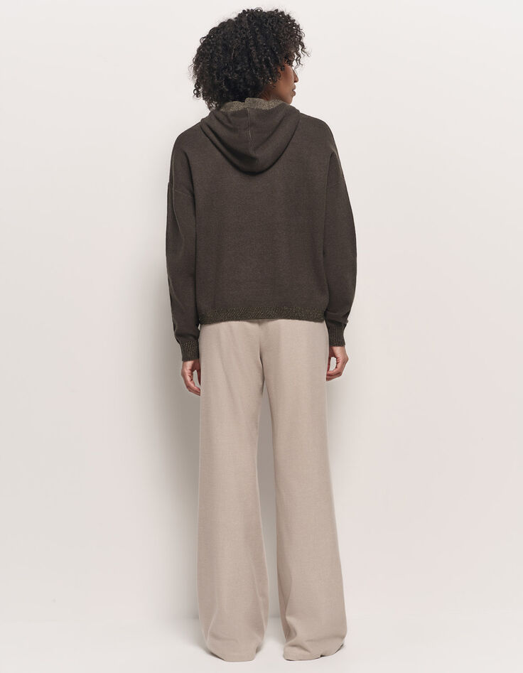 TIMON - Pull kaki à capuche tricot bordé lurex-3