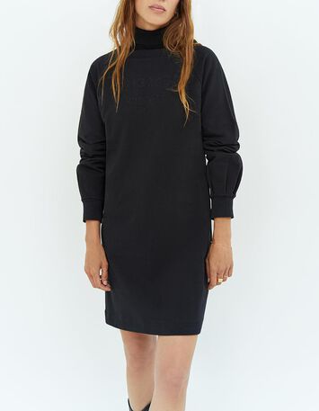 RANA - Robe sweat noir avec broderies ton sur ton-1