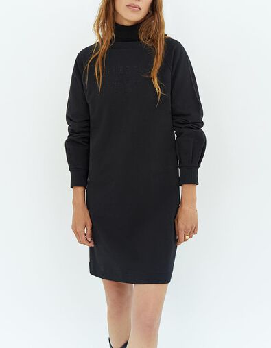 RANA - Robe sweat noir avec broderies ton sur ton - One Step