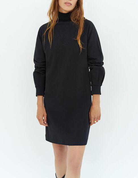 RANA - Robe sweat noir avec broderies ton sur ton - One Step