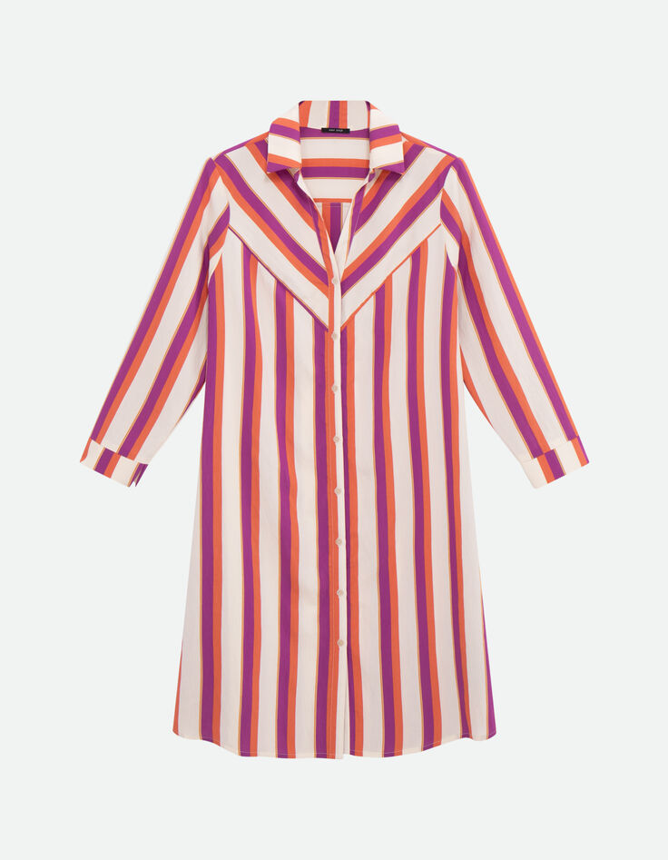 REALLY - Robe chemise écrue motif rayures couleur -6