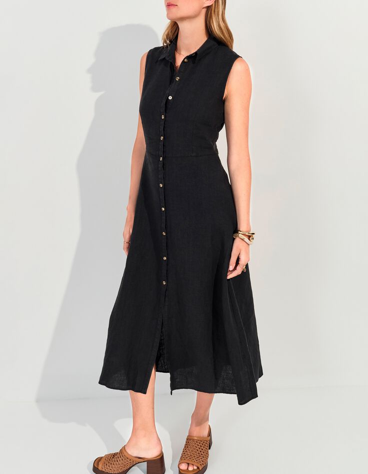 RECIFE - Robe chemise longue noire lin certifi&eacute; surteint-2