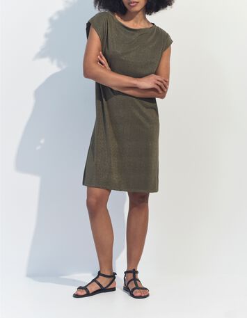 REGINA - Robe kaki maille iris&eacute;e -7
