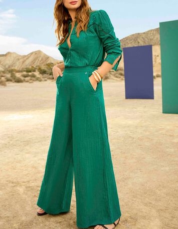 CAVIANA - Chemise verte gaze de coton bio col collerette-3