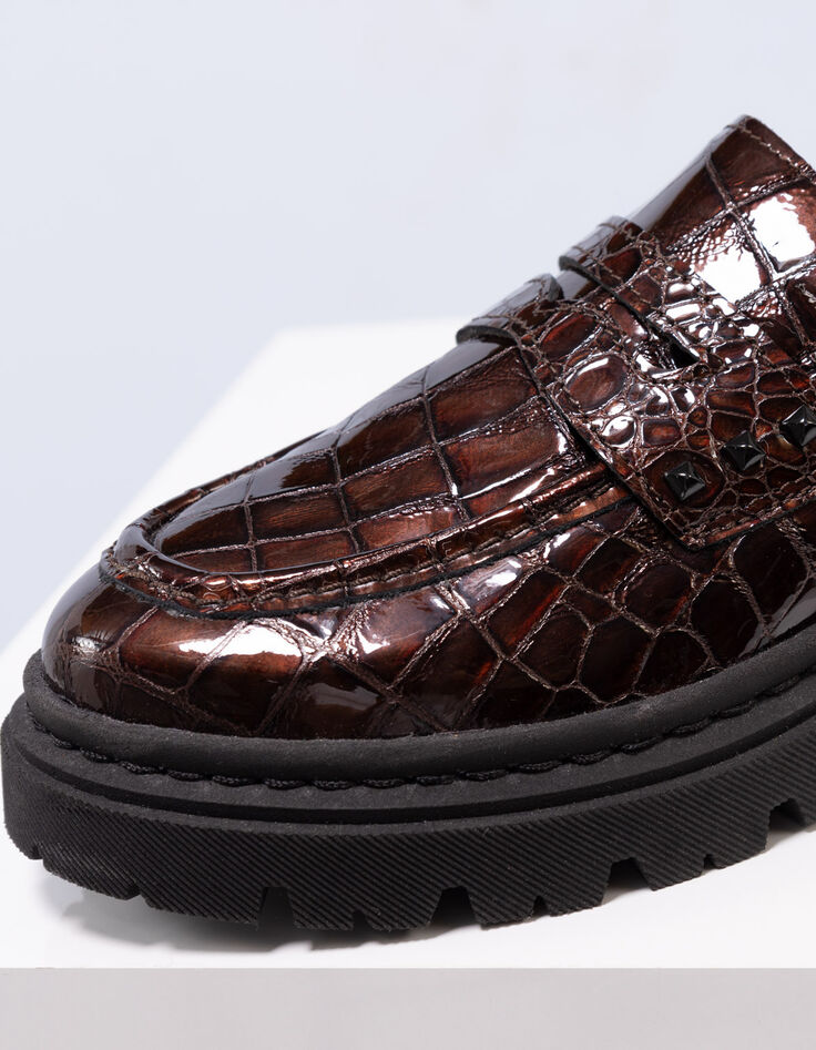 O.MAYA - Mocassins marron cuir verni embossé croco-2 O.MAYA - Mocassins marron cuir verni embossé croco-2