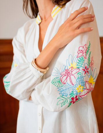 CORACAO - Chemise blanche broderies plac&eacute;es -4