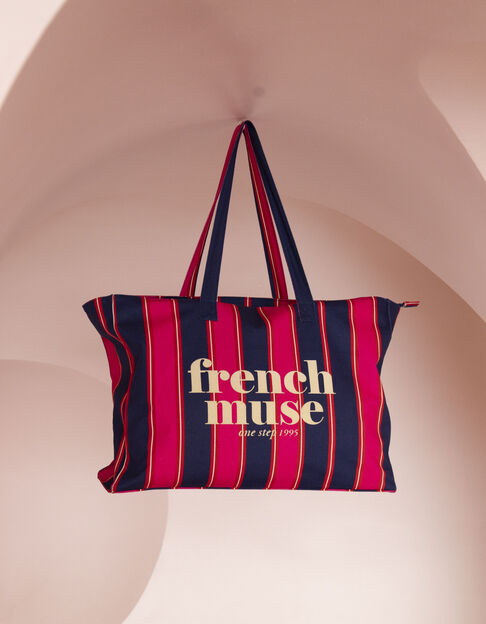French Muse - Sac week-end à rayures bleu et rose - One Step