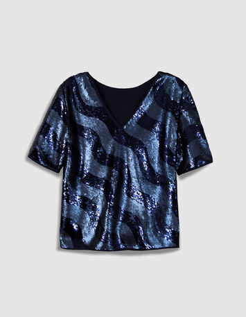 CYRUS - Top marine brod&eacute; sequins r&eacute;versible devant/dos-2