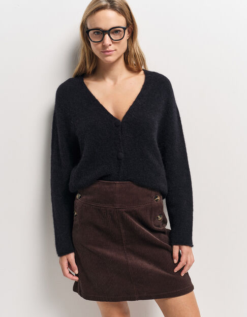 TECK - Cardigan noir tricot moelleux encolure V - One Step