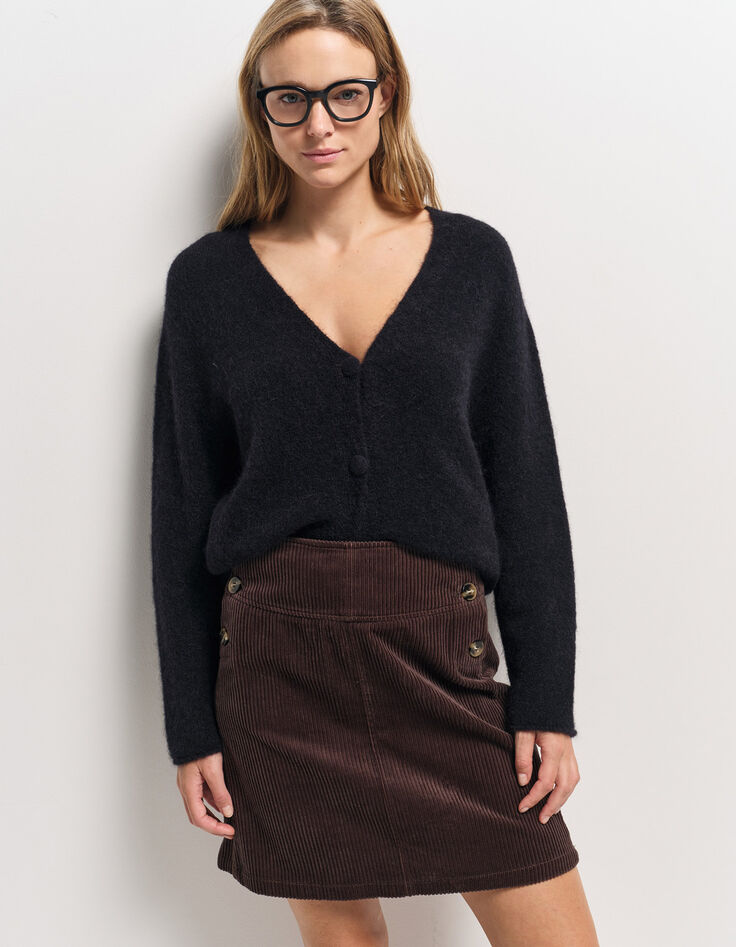 TECK - Cardigan noir tricot moelleux encolure V-1