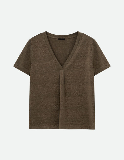 MARCIA - T-shirt kaki encolure V maille irisée  - One Step
