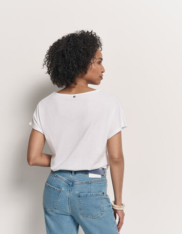 MAGICA - T-shirt écru coton bio danseuse bleue revisitée-3