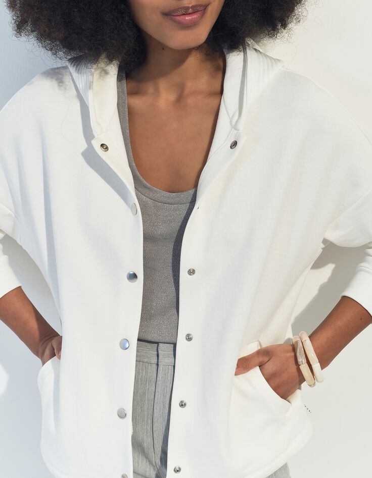 MONTES - Cardigan blanc molleton capuche fantaisie -2