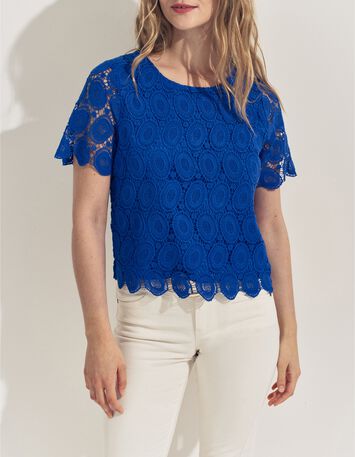 CARAIBES - Top bleu dentelle esprit macram&eacute; -2