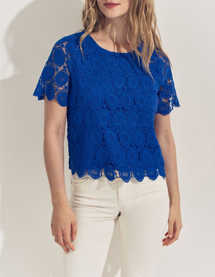 CARAIBES - Top bleu dentelle esprit macram&eacute; -2