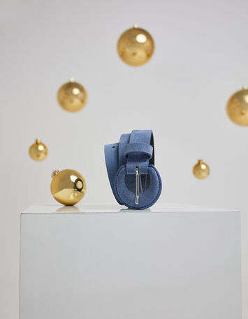 ANDREW - Ceinture bleue cuir velours-2