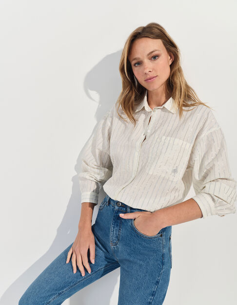 CELESTE - Chemise blanche à motif rayures argentées  - One Step