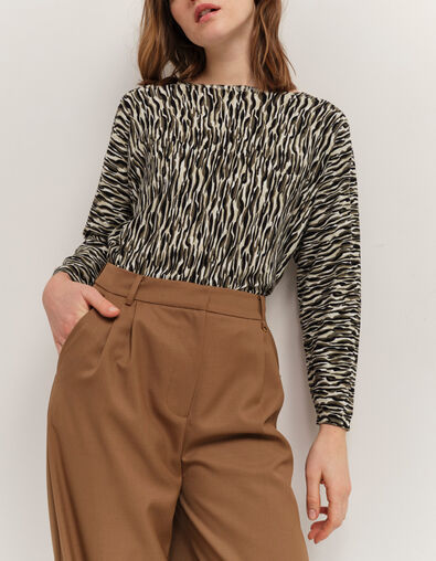 TECLA - Pull écru tricot à imprimé zèbre abstrait - One Step