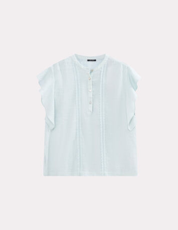 CHARME - Top vert avec volants et bandes dentelle-5