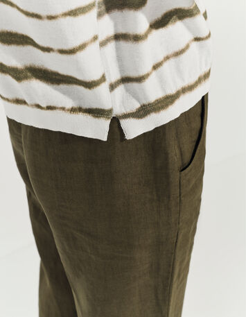 TECLA - Pull blanc motif rayures floues kaki -3