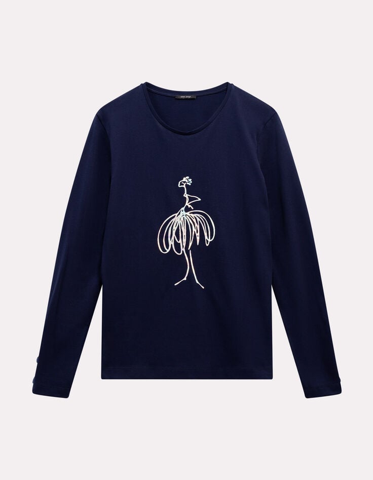 MODENE - T-shirt marine coton bio danseuse métallisée-1