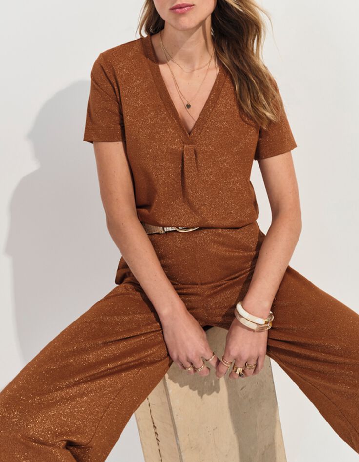 PRIDE - Pantalon marron maille iris&eacute;e -7