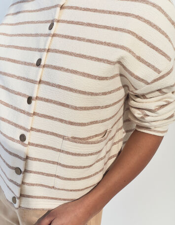 MANNY - Cardigan écru  rayé beige -5