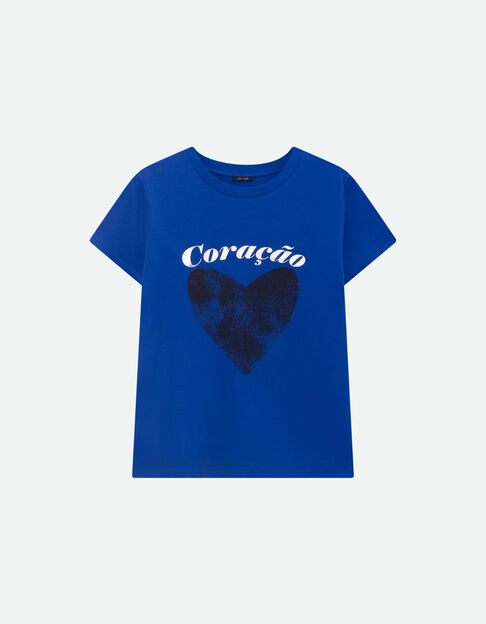 MIKA - T-shirt bleu coton bio message m&eacute;tallis&eacute; et c&oelig;ur  - One Step